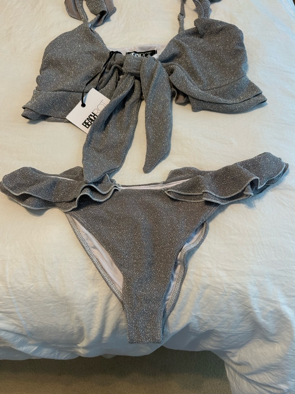 Beach Riot Silver Sparkle Ruffle Bikini Set - Picture 2 of 13